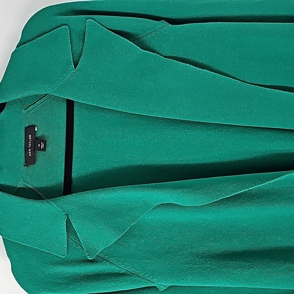 Ann Taylor Green Knee Length Duster Sweater w Rolled Sleeves+Side‎ Slits - Picture 4 of 17